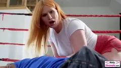 Play Evie Envy, the busty redhead shemale boxer, gets sucked and barebacked by a black guy in a hardcore tranny sex scene